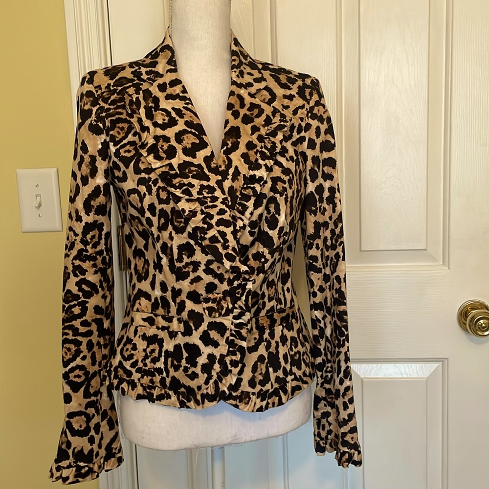 Musette Vintage Leopard Print Jacket Trimmed in Ruffles
